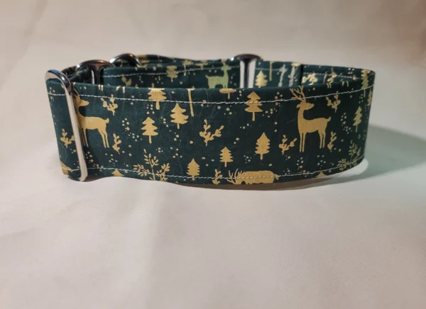 collier chien martingale dogs safety en 5 cm ou 50 mm modele cerf doré vert noel vue de dos