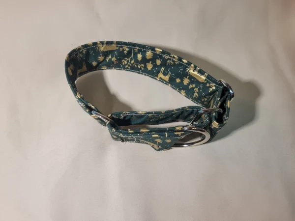 collier chien martingale dogs safety en 5 cm ou 50 mm modele cerf doré vert noel vue de haut